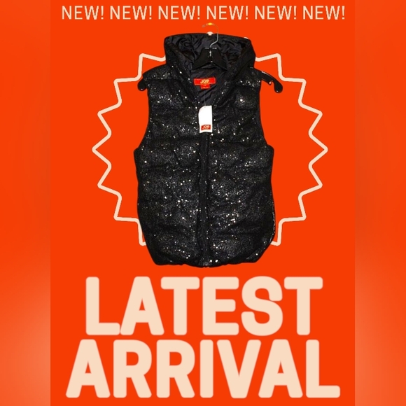 NWT Joe Fresh Black Sequin Puffer Vest with Hood - Size S - Picture 1 of 7